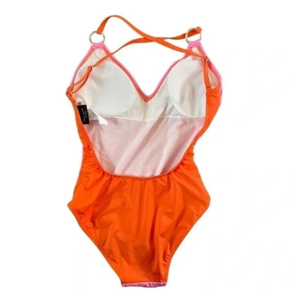 Kate Spade Plunging‎ V-Neck One Piece Swimsuit Pink Orange Small - Picture 5 of 8